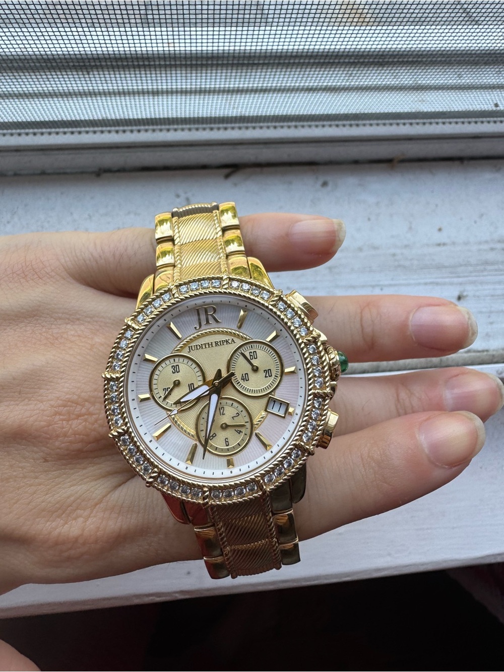 Judith Ripka gold tone cz chronograph watch